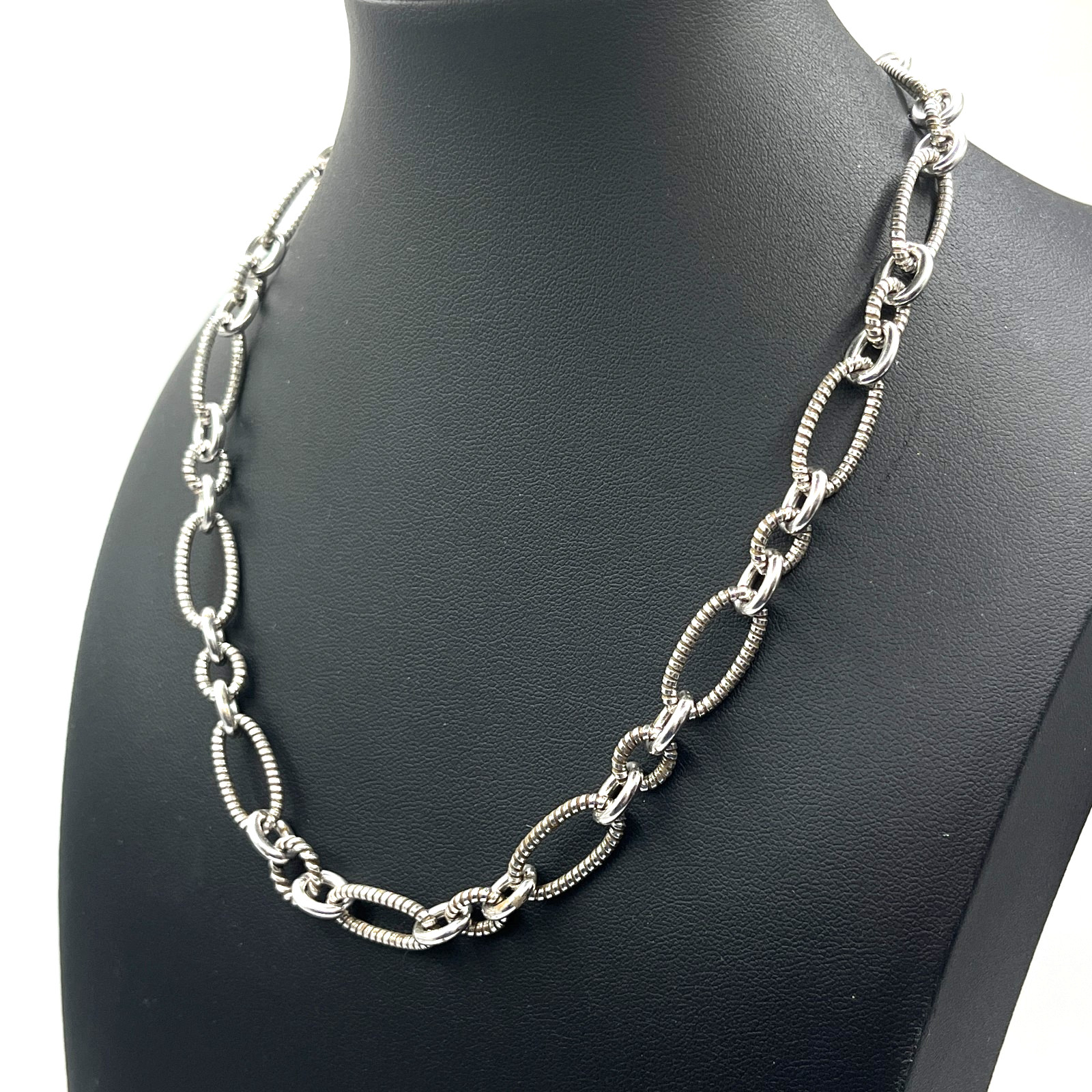 Judith Ripka 18” Necklace Chain Link Textured Oval Lobster VTG Sterling 925 49 g