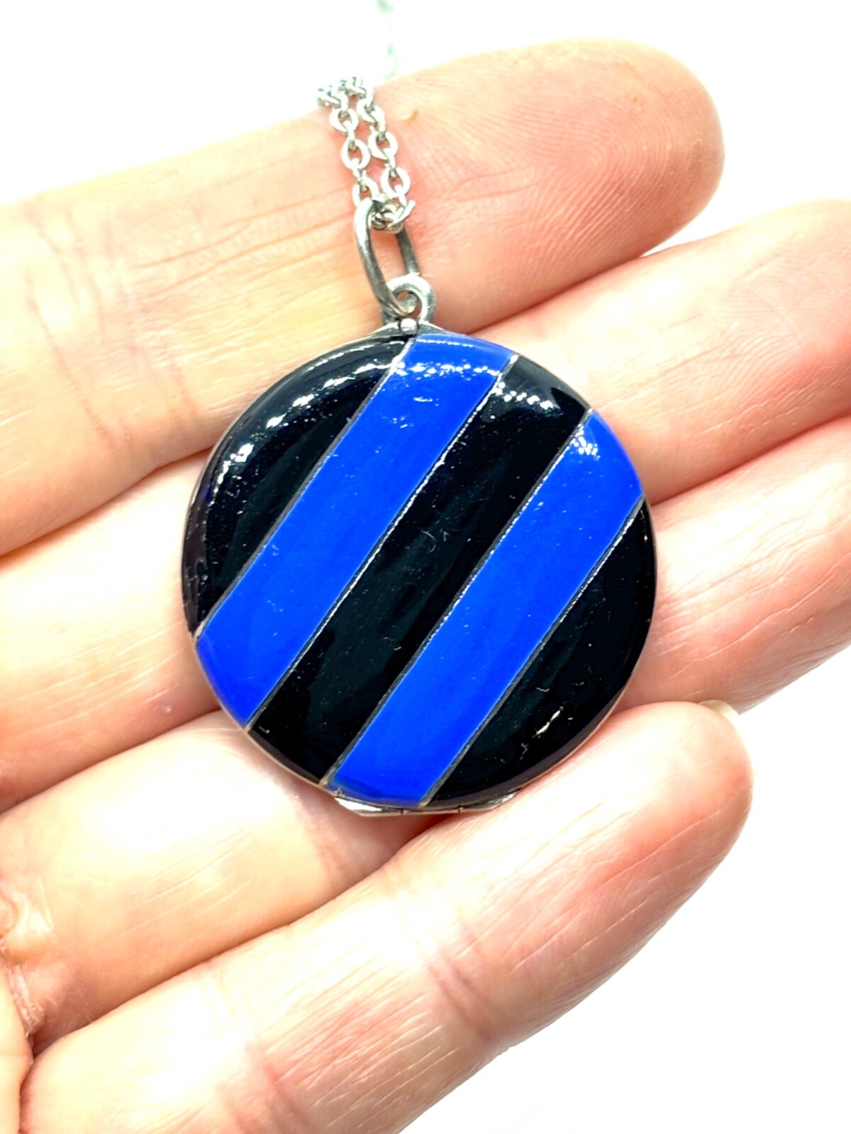 Antique 1900’s German Sterling Silver Enamel Picture Locket Pendant Necklace 16g