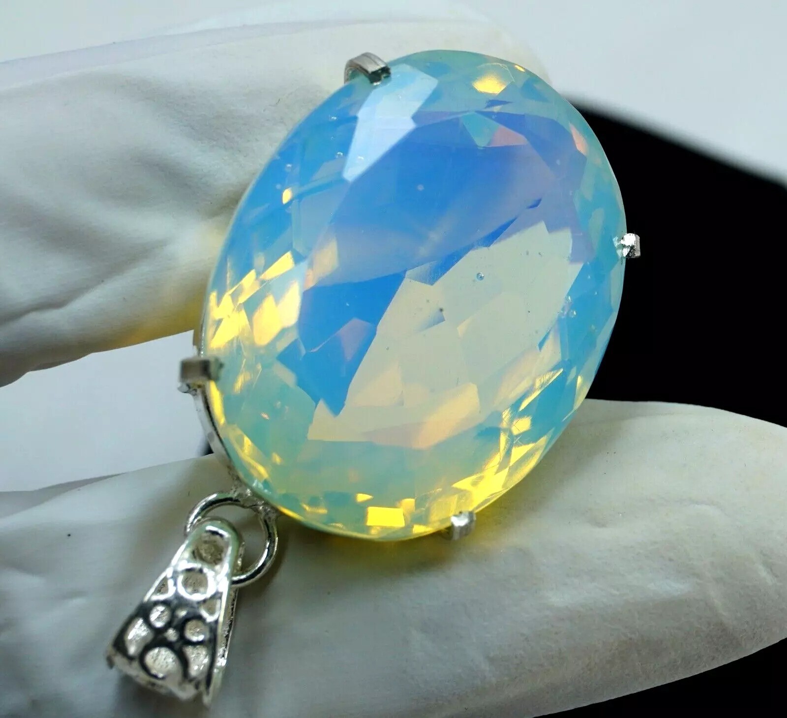 Certified 96 Ct Natural Opal Oval Cut 925 Solid Silver Pendant Loose Gemstone