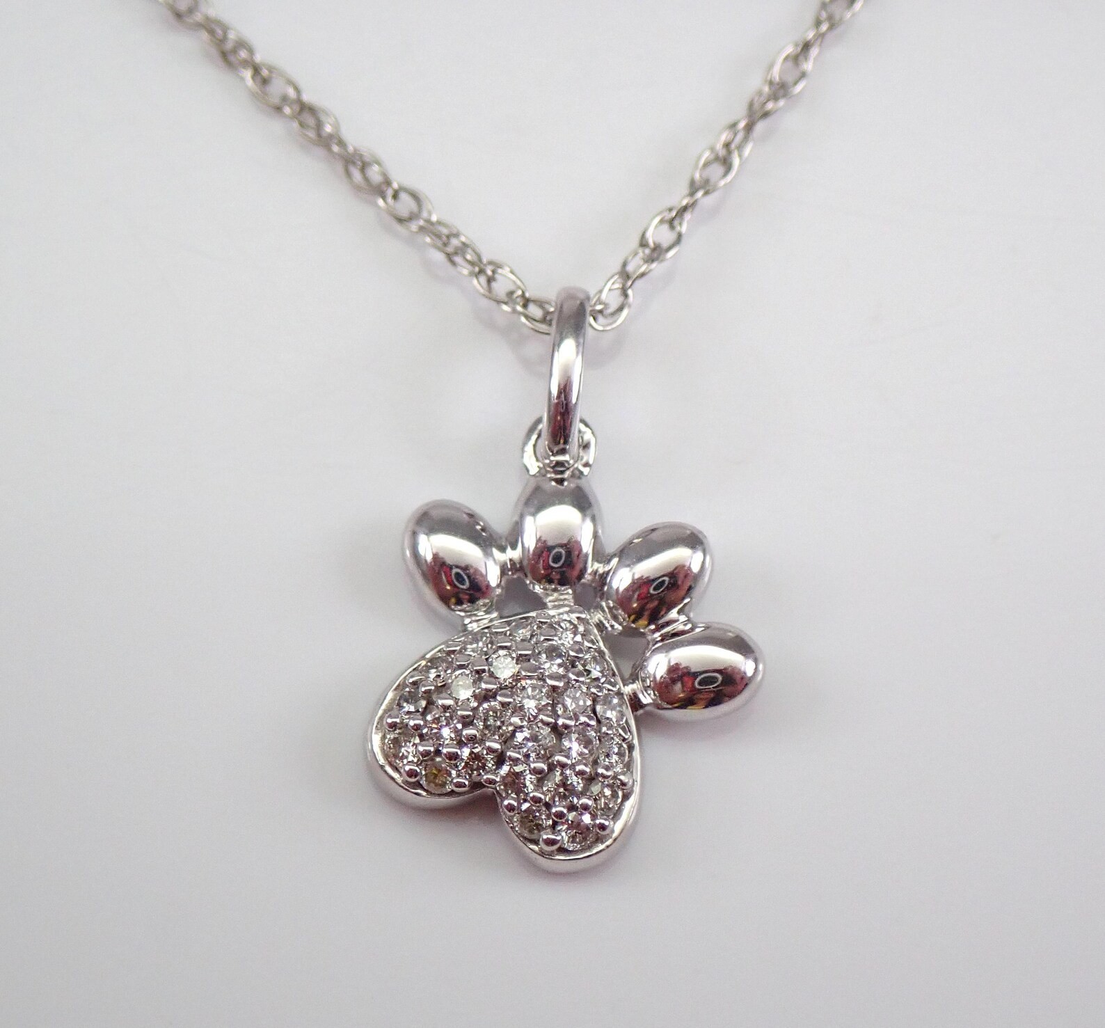 0.70 Ct Round Moissanite Paw Print Pendant Necklace 14K White Gold Plated