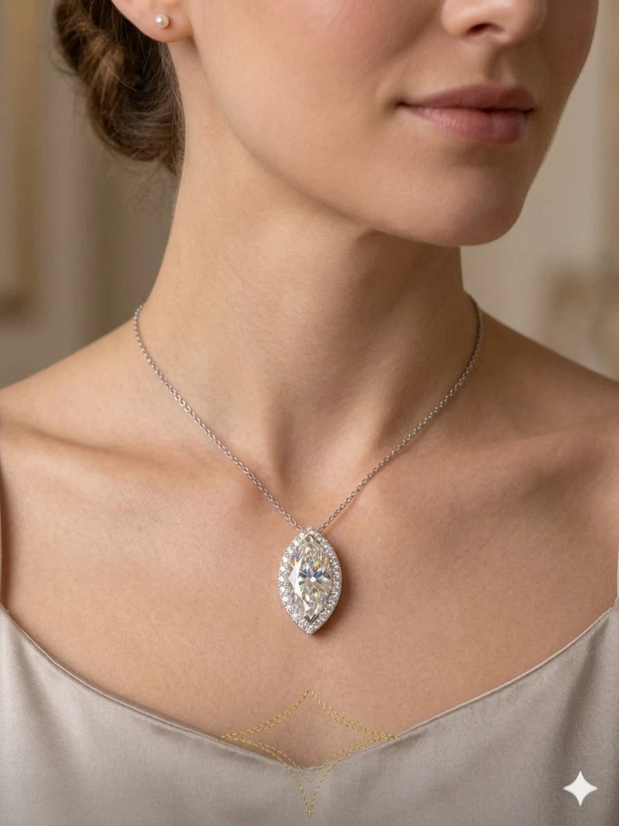 HUGE 10 Ct Treated White Diamond Solitaire Pendant – FREE Diamond Studs
