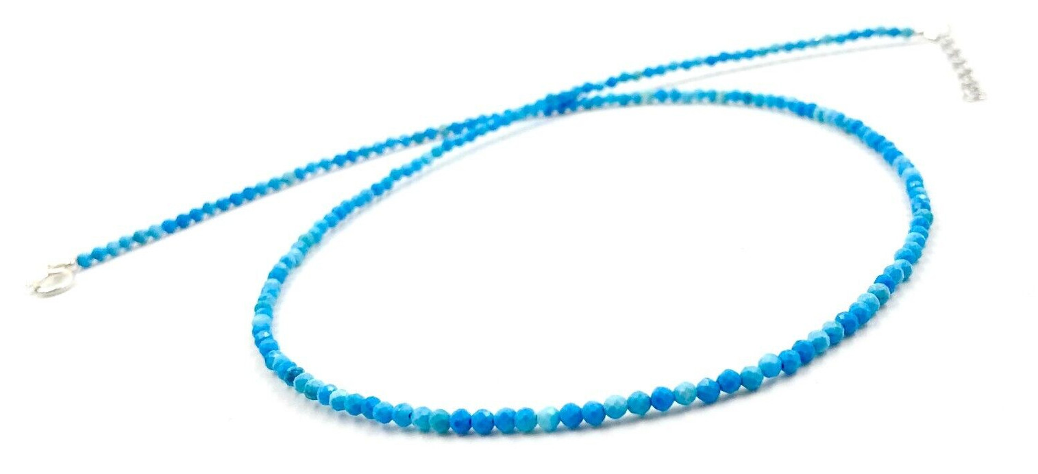 16″ Genuine Blue Turquoise 925 Silver Necklace Jewelry Women Handmade USA SELLER