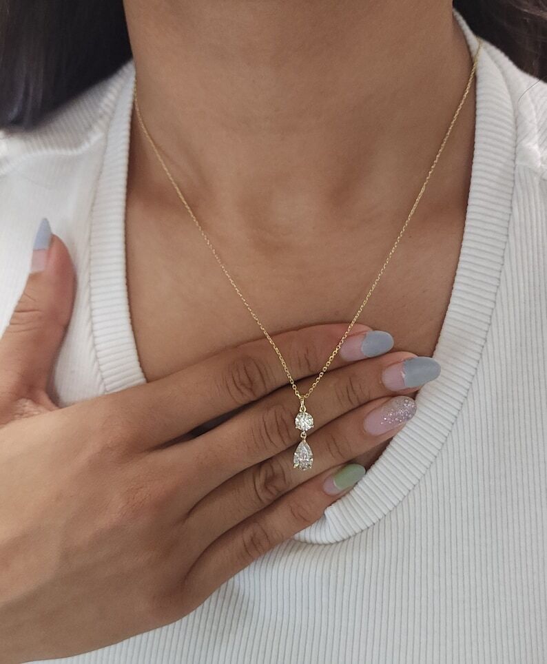 1.50 Ct Created Diamond Necklace 18” 14K Gold Over Silver Anniversary Gift Her