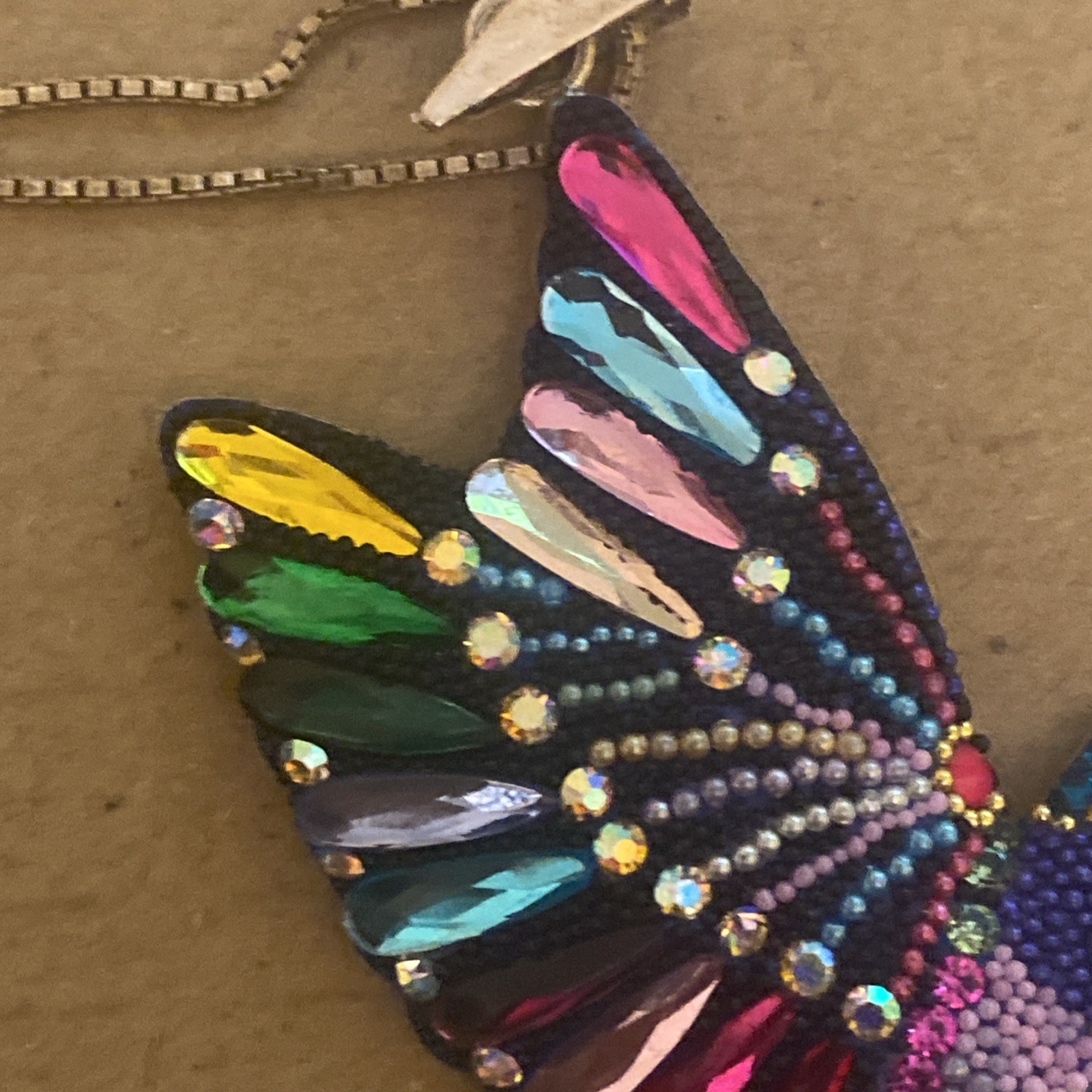 Mexico Sterling Silver Beaded Multi Colored Hummingbird Pendant