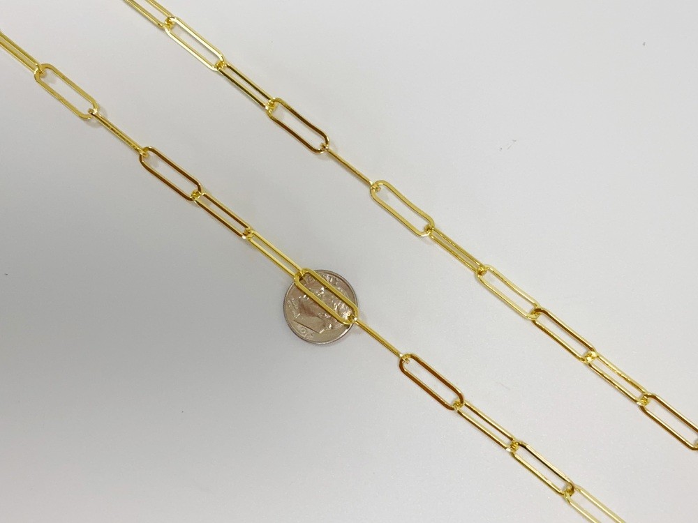 Solid Paperclip Chain Necklace Real 18K Yellow Gold Necklace 5mm 20inch