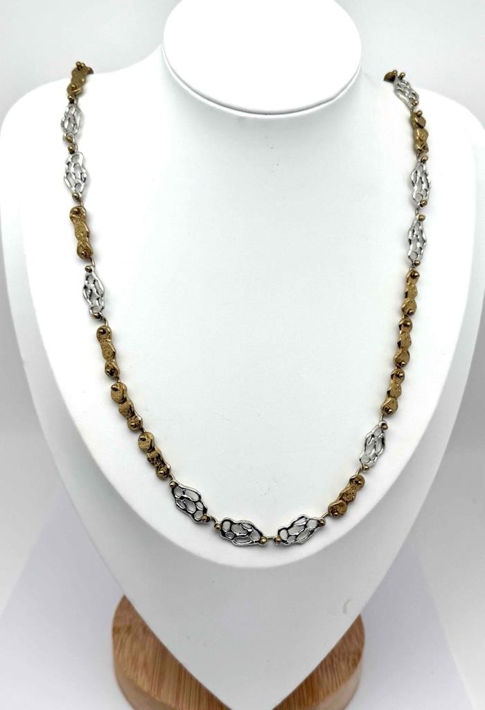 Vintage Anne Dick Sterling Silver Mixed Metal Brutalist Modernist Necklace 24″