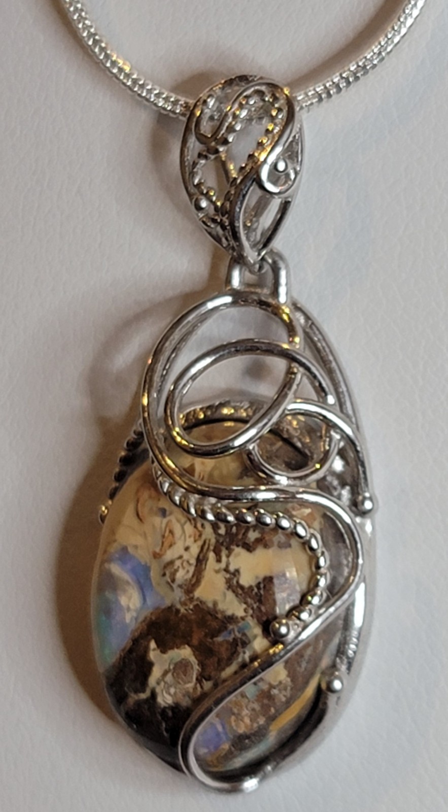 3ct. NATURAL SOLID AUSTRALIAN COOBER PEDY OPAL STERLING SILVER PENDANT & CHAIN