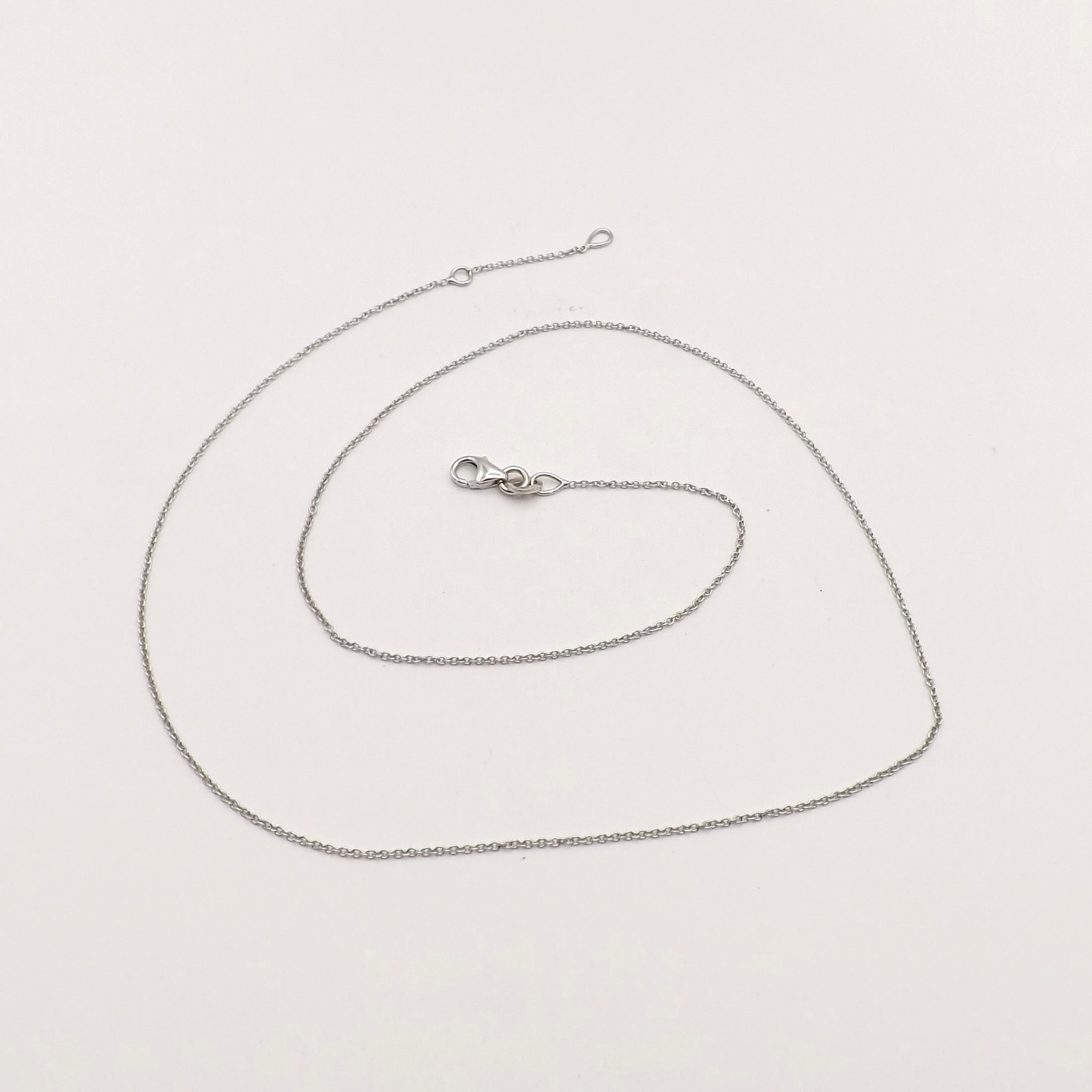 Solid 18k White Gold Cable Link Pendant Chain Necklace Adjustable 16in to 17in
