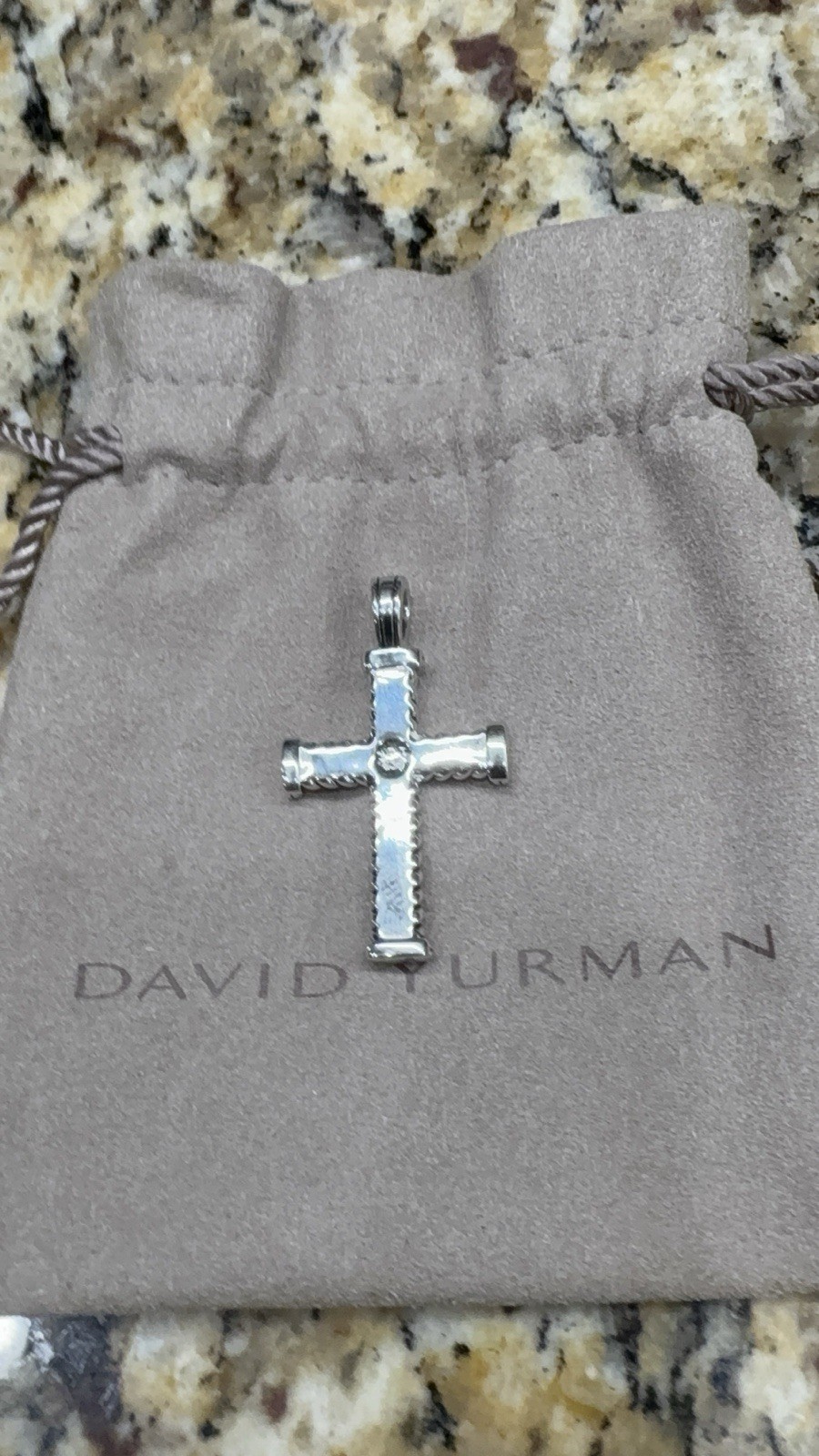 David Yurman Sterling Black Onyx Cross Pendant w/ Box 2MM Chain Necklace 19in