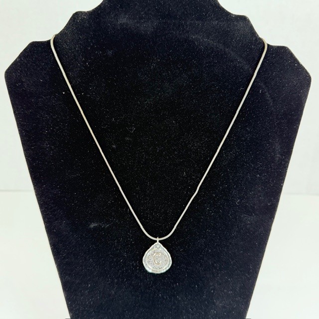 Sterling Silver Initial C Wax Seal Pendant Necklace Made in Israel 925