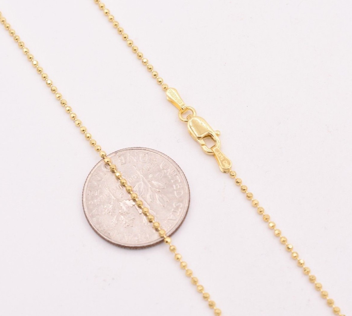 1.2mm Round Diamond Cut Bead Ball Chain Necklace Real Solid 14K Yellow Gold