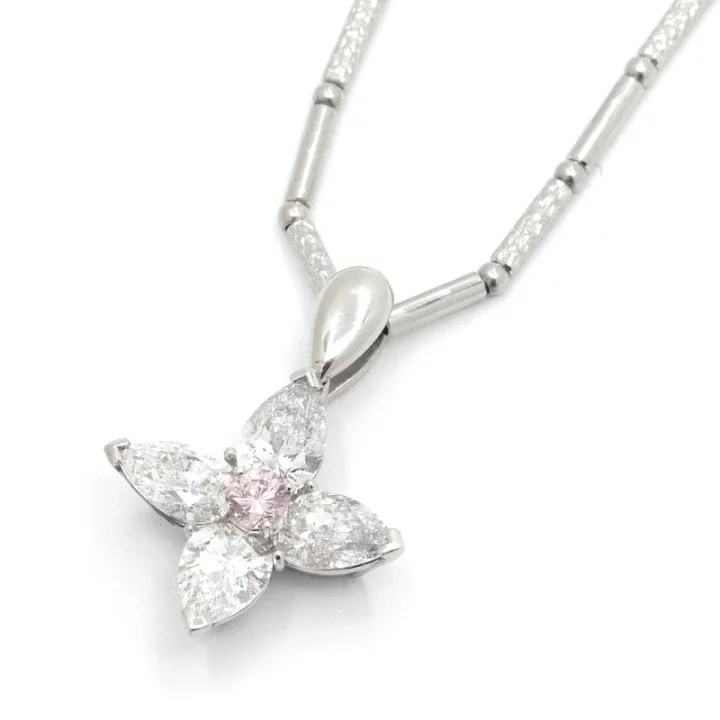 Fancy Light Pink Diamond 0.143ct Necklace I1 Pt900/850 2.025ct Diamond 12.1g