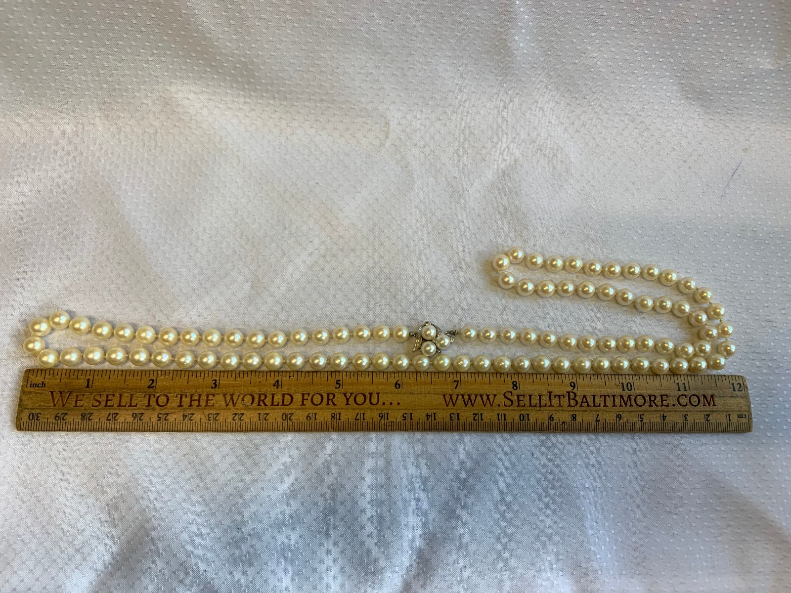 14K White Gold Honora Pearl & Diamond Necklace 32″ Fine Jewelry Box Clasp *READ*