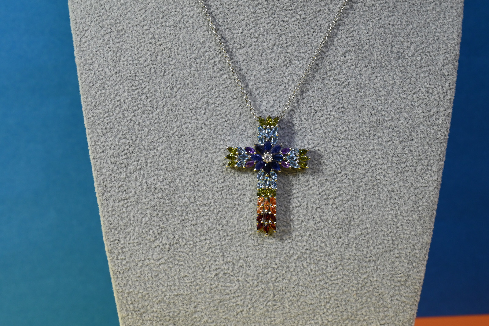 Cross Pendant Multi Gemstone Marquise Cut Gemstone Gift For All Occasions