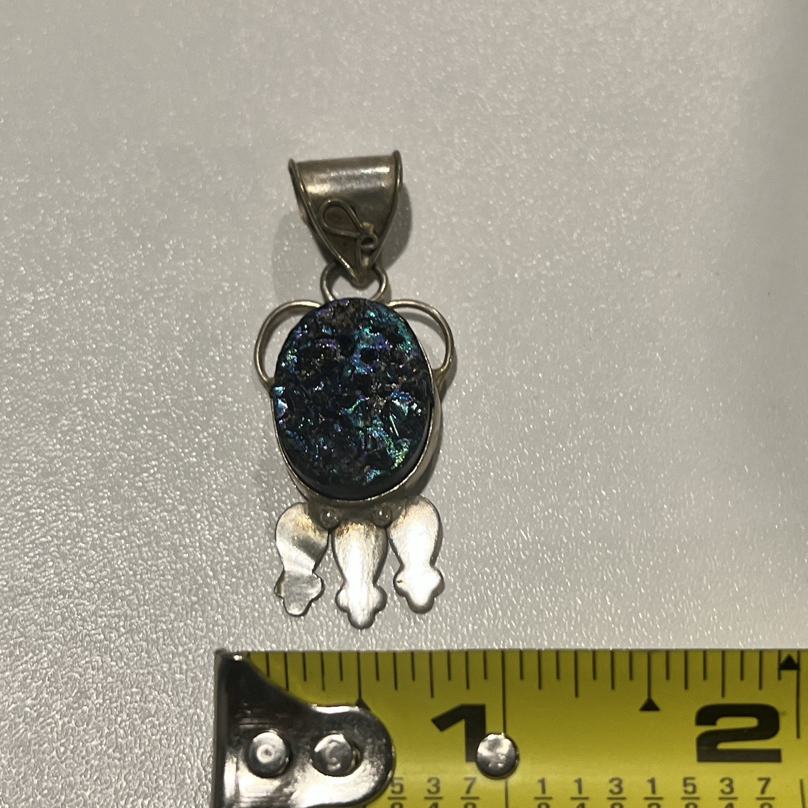 Vintage Sterling 925 Artisan Handcrafted Blue Purple Druzy Quartz Pendant