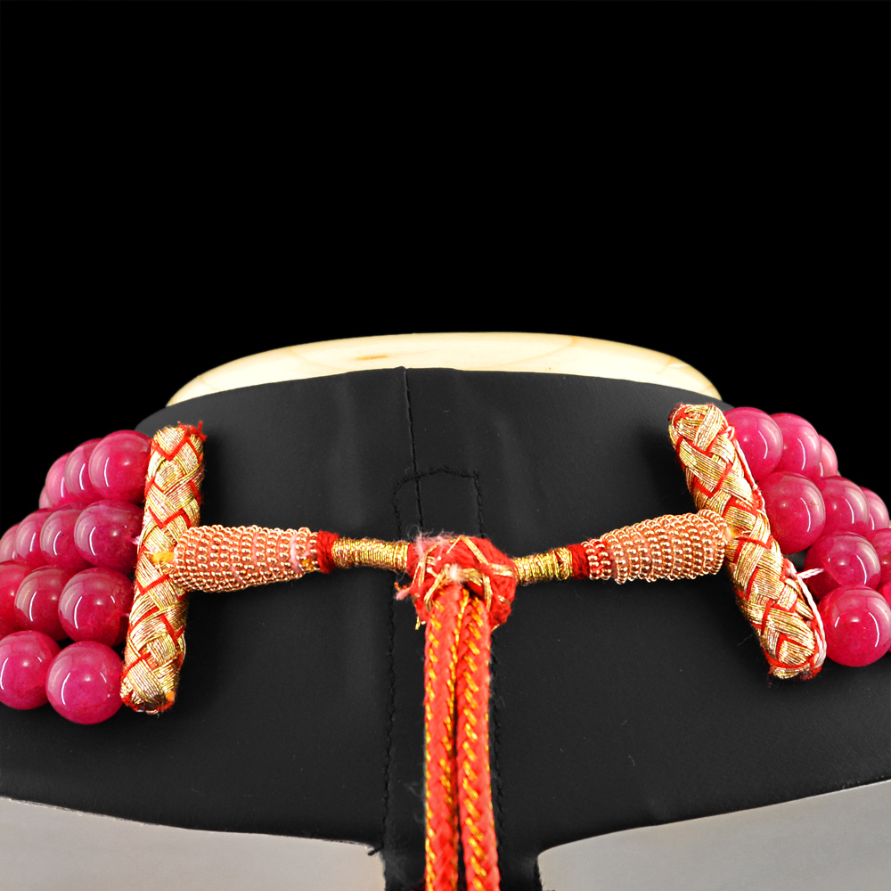 1056.00 CTS ENHANCED RUBY RARE 4 STRAND ROUND SHAPE BEADS NECKLACE (DG)