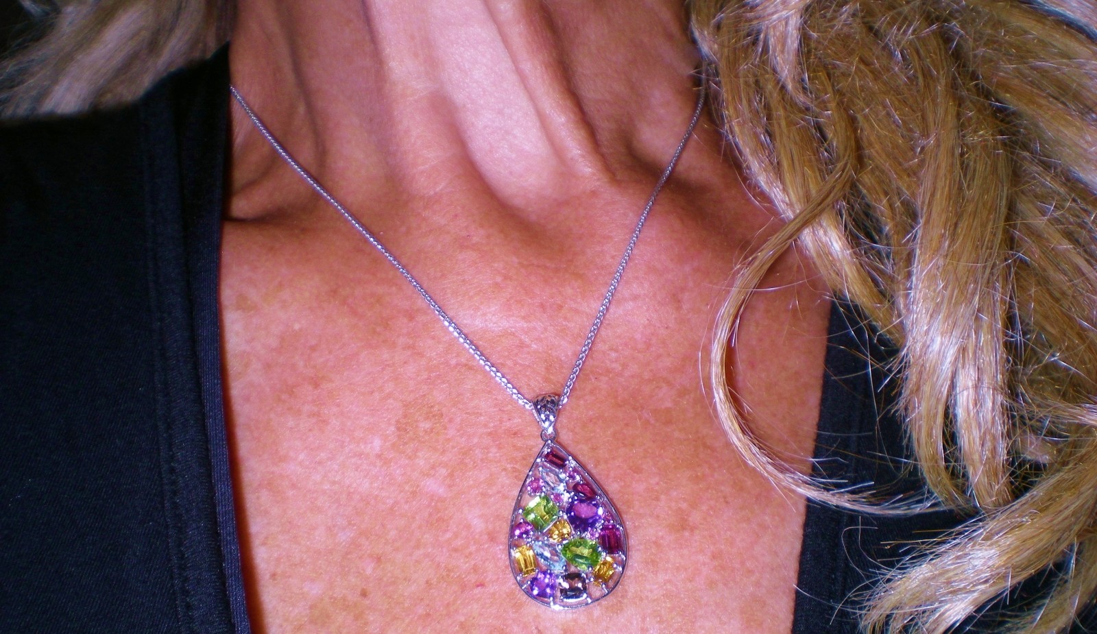 KAY Jeweler Sterling Silver Multi-Shape Natural Gemstone Teardrop Necklace 💎