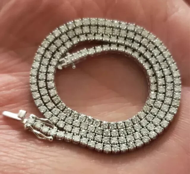 15.Ct 14K Yellow Gold Plated 16 inch Beautiful White Diamond Tennis Necklace