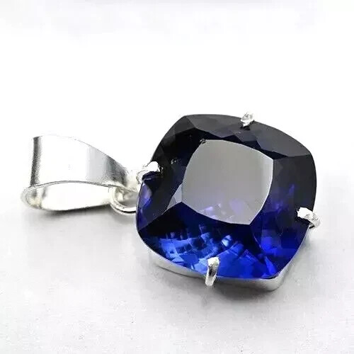 24 Ct Blue Sapphire Natural Cushion Cut 925 Solid Silver Pendant Gemstone