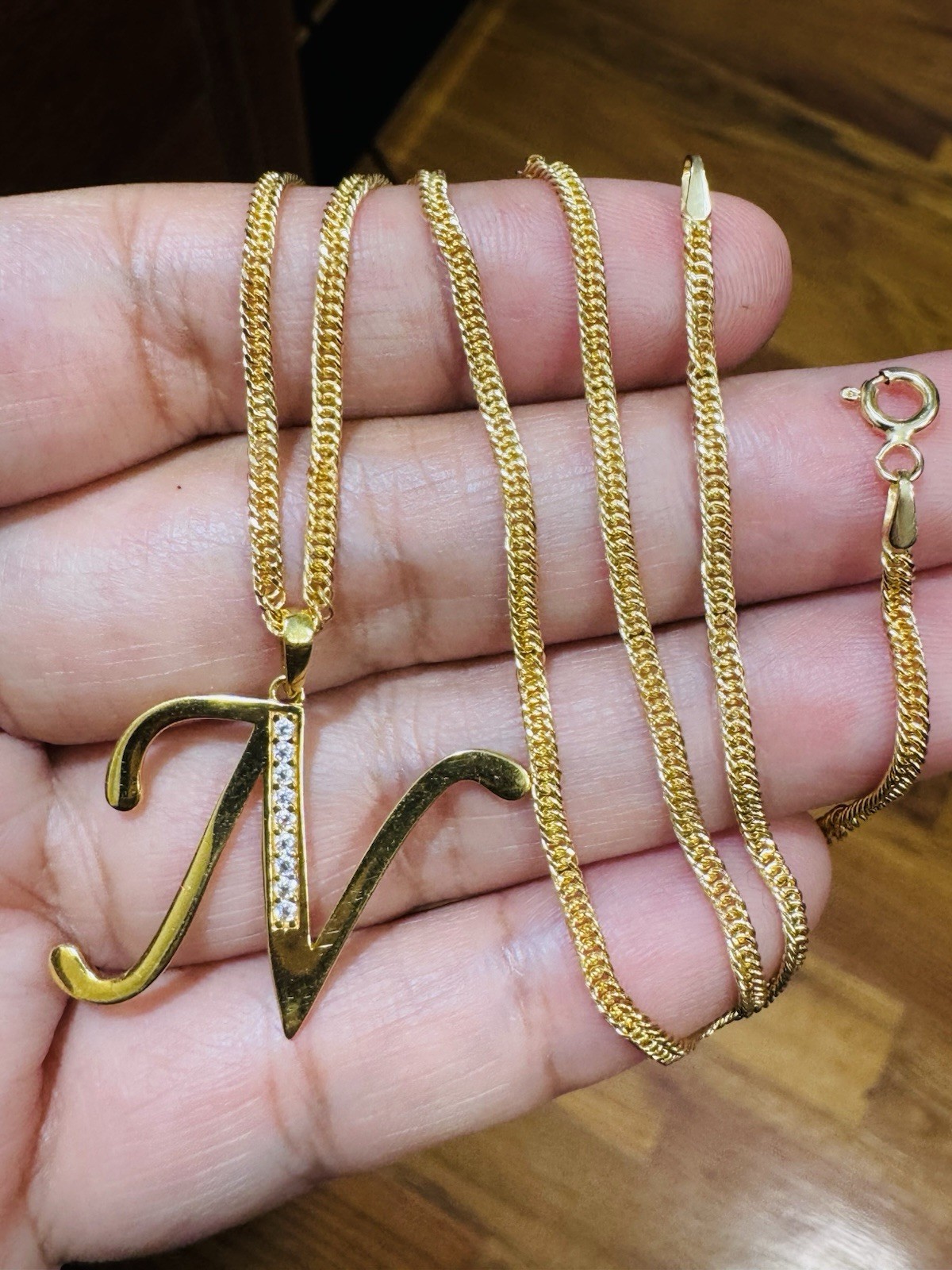 18K 750 Real Genuine Gold Letter N Necklace 15.6/16” Inch Long 4.54g 2.2mm WOMEN