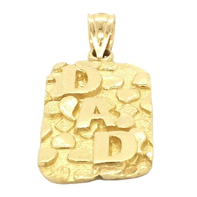 14k Yellow Gold Plated Solid DAD Nugget Pendant Sterling Silver Plated 18″ Chain