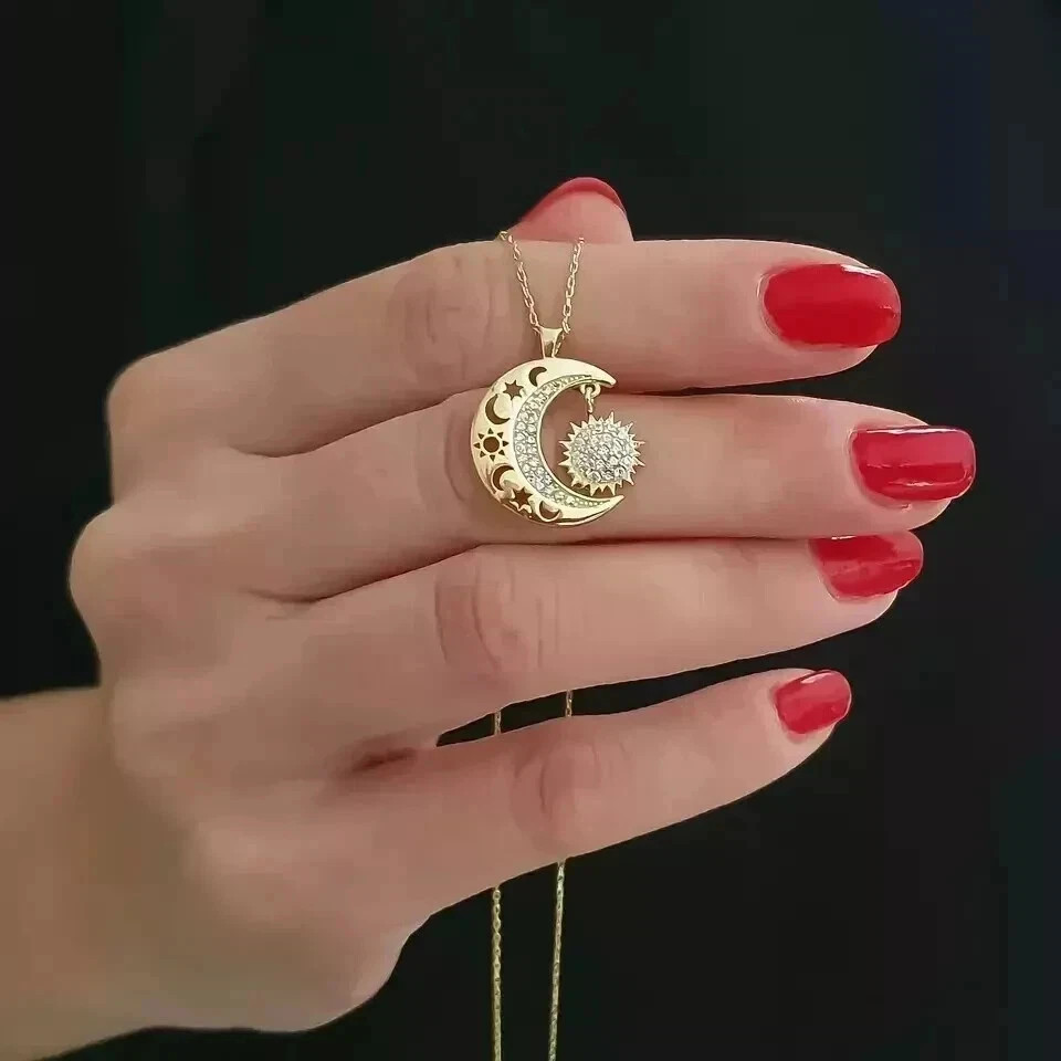 1.50Ct Round Cut Lab Created Diamond Women’s Moon Pendant 14K Yellow Gold Plated