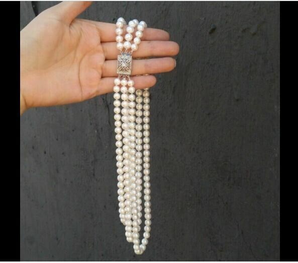 Genuine Three-Strand natural AAA 8-9 mm akoya white pearl necklace 18”