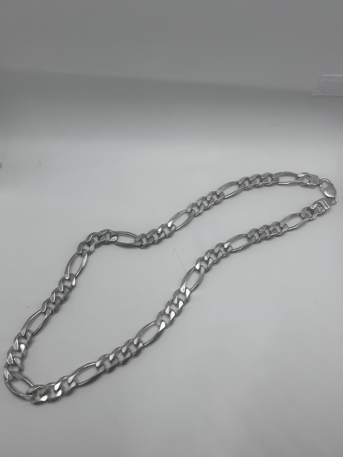 Sterling Silver 925 Figaro Chain Necklace 22” 98 Grams Lobster Claw Clasp