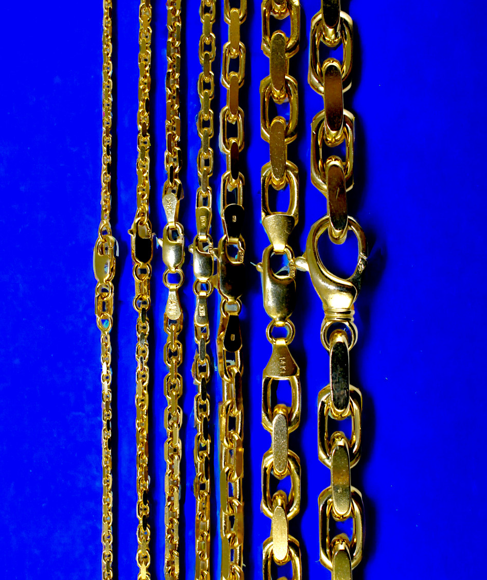 14K Yellow Gold SOLID Rolo Cable Necklace Bracelet Chain 1.5mm-7.5mm 7″-30″