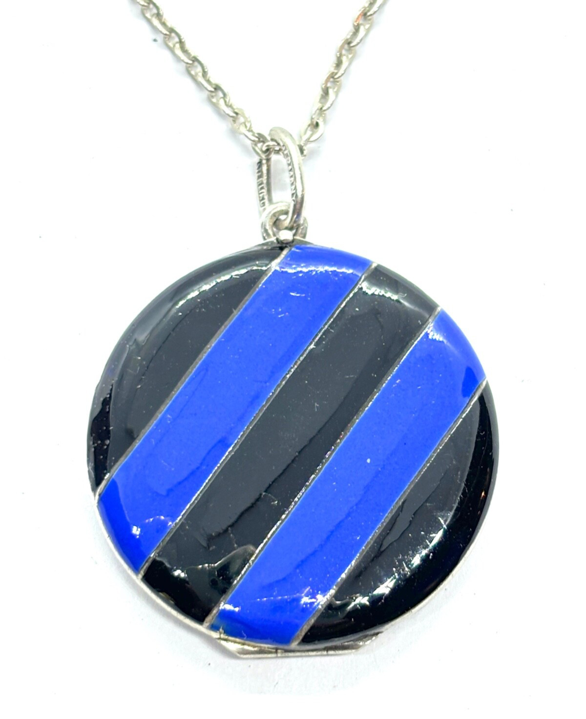 Antique 1900’s German Sterling Silver Enamel Picture Locket Pendant Necklace 16g
