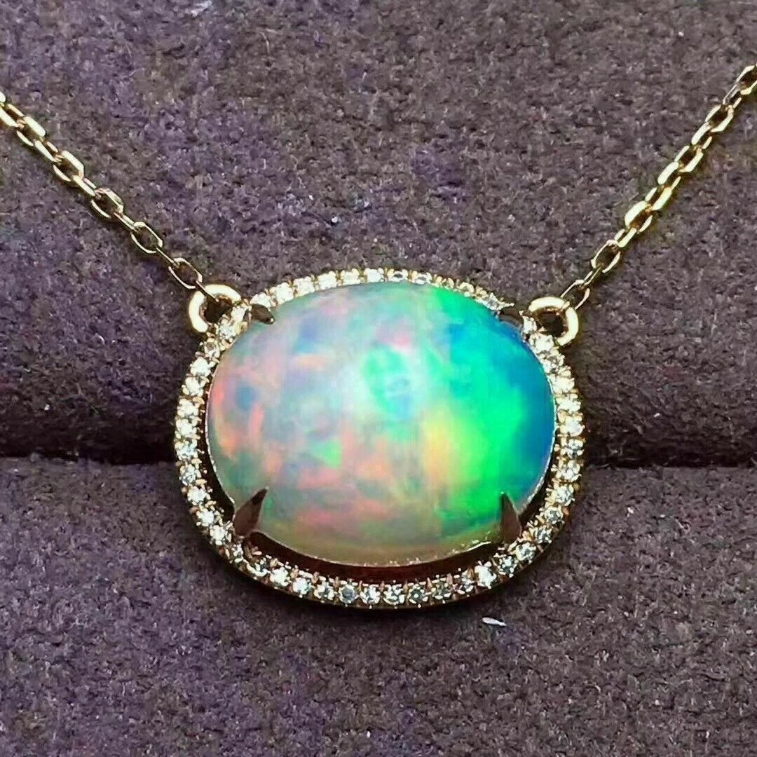 3.20Ct Oval Cut Fire Opal & Diamond Halo Pendant 14K Yellow Gold Over Free Chain