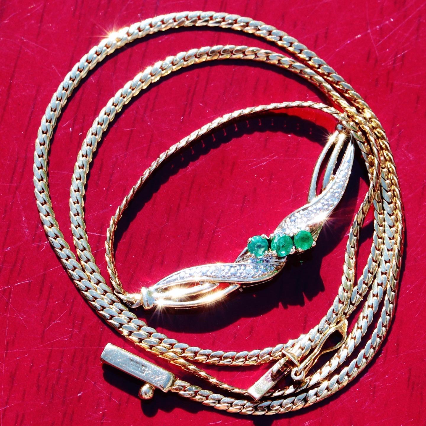 14k 585 gold 16.0″ necklace 0.17ct natural, treated emerald diamond 5.6gr #PN40