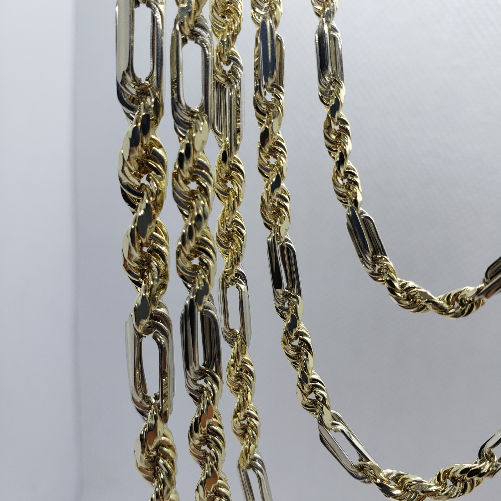 Authentic 14k Gold Two Tone Figarope Chain Necklace or bracelet 3mm-6mm 7″-30″