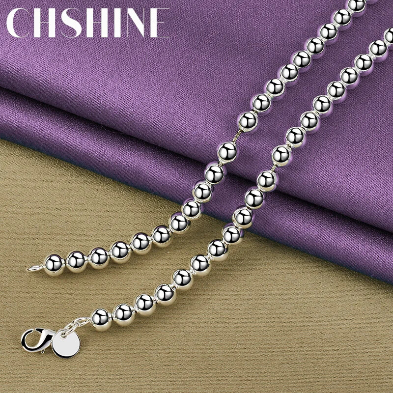CHSHINE 925 Sterling Silver 6mm Beaded Necklace For Women Fashion Charm Jewelry