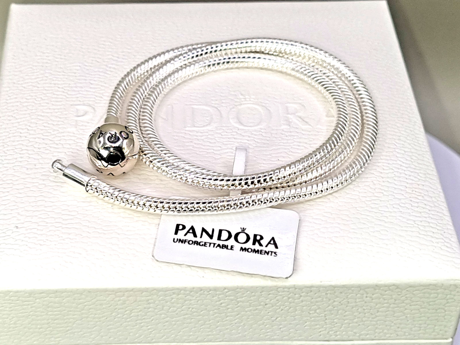 Genuine Pandora Moment Ball Clasp Snake Chain Necklace 45cm New In Box