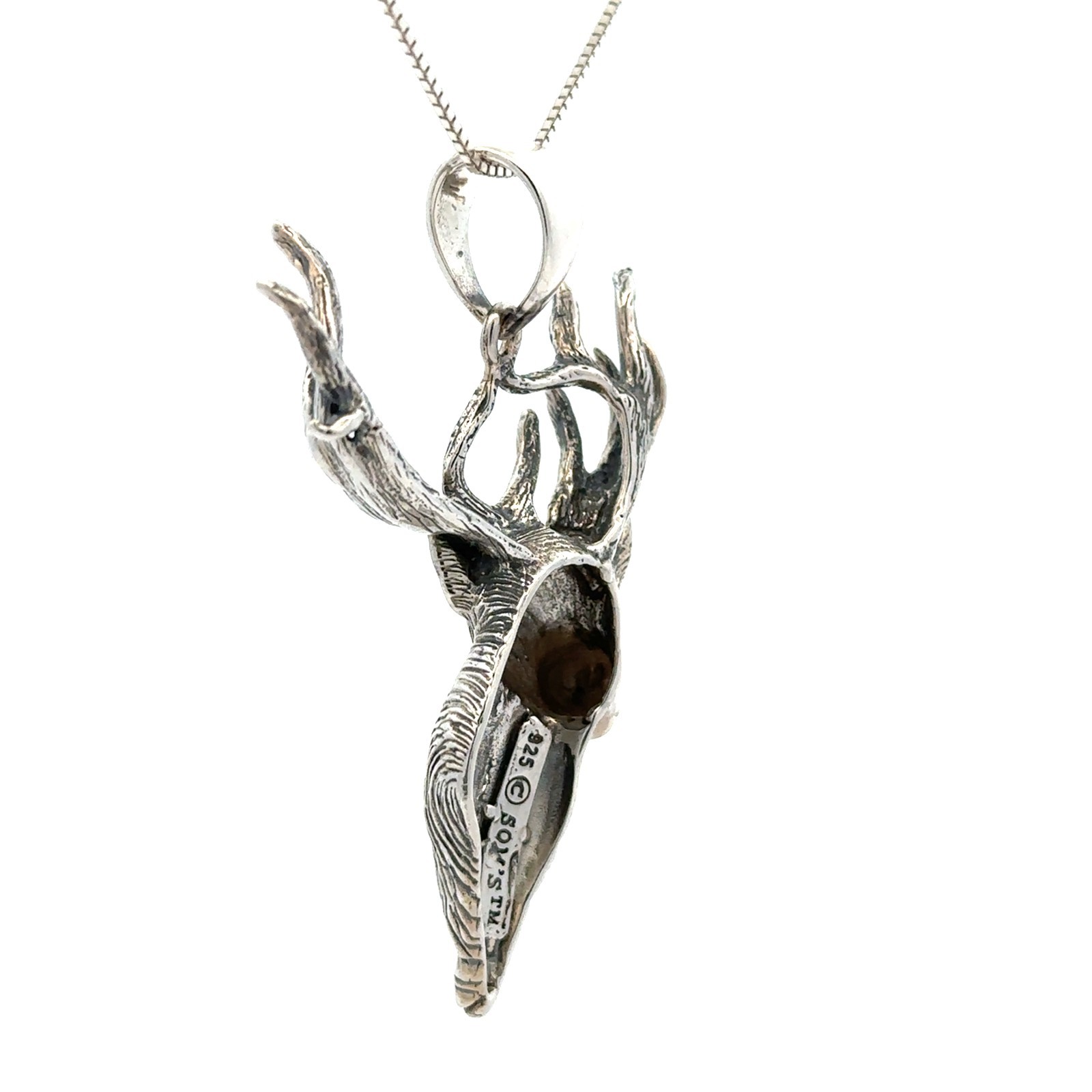 Sterling Silver Elk Head Pendant (1 1/2 x 2 1/4 Inch)