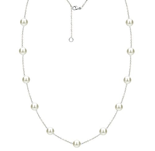 Sterling Silver 8-8.5mm White Freshwater Cultured Pearl Chain Necklace, 18″ +…