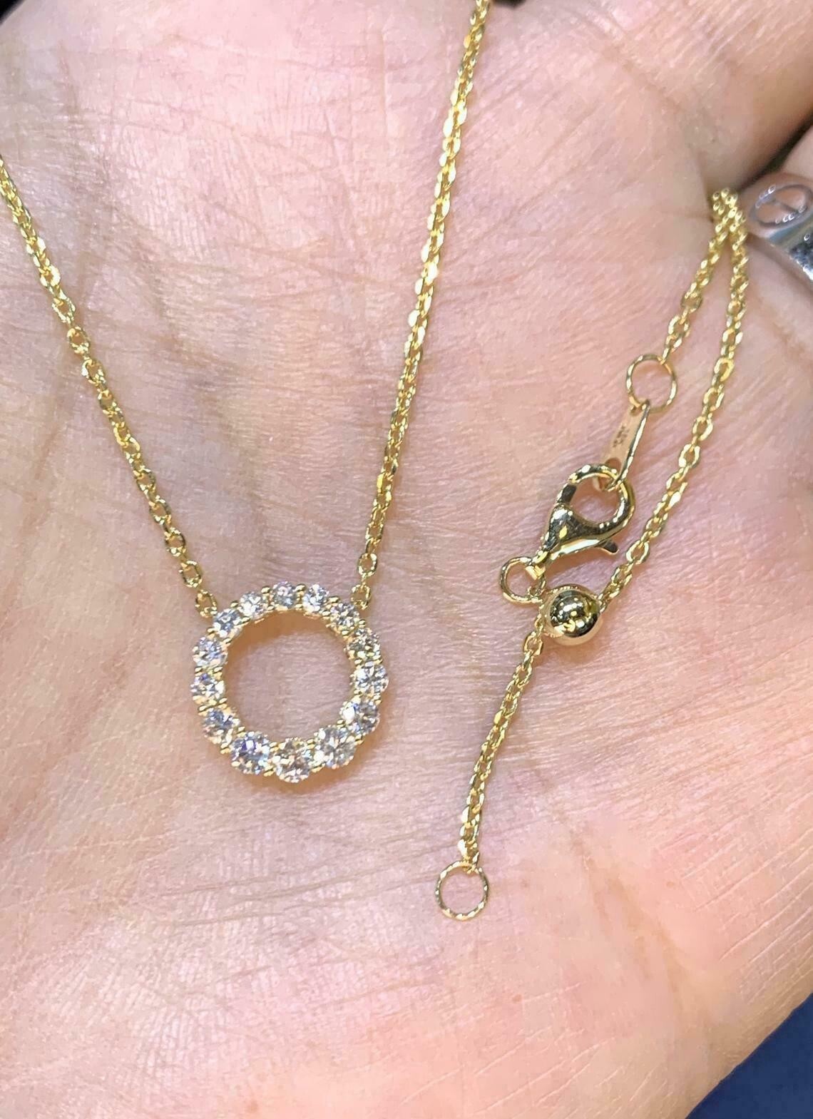 1.10Ct Round Cut Diamond Circle Pendant Necklace Free Chain 14K Yellow Gold Over