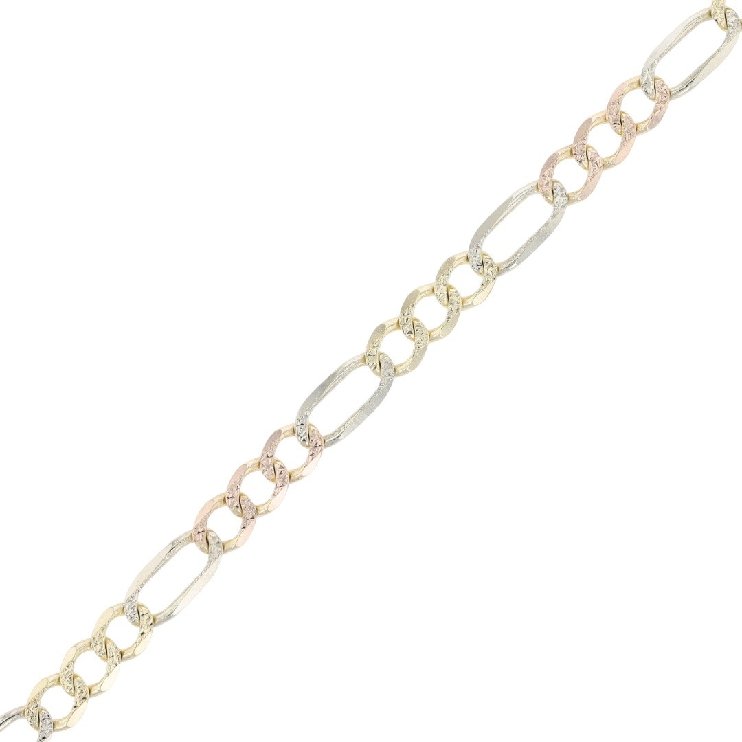 4.3mm Textured Figaro Link Chain 26″ Necklace 14k Multi-Tone Gold 13.89 Grams