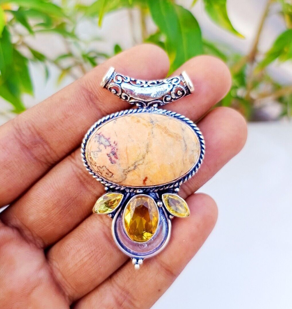 Natural Lapis Lazuli Gemstone Pendant 925 Sterling Silver Handmade Jewelry 2.16″