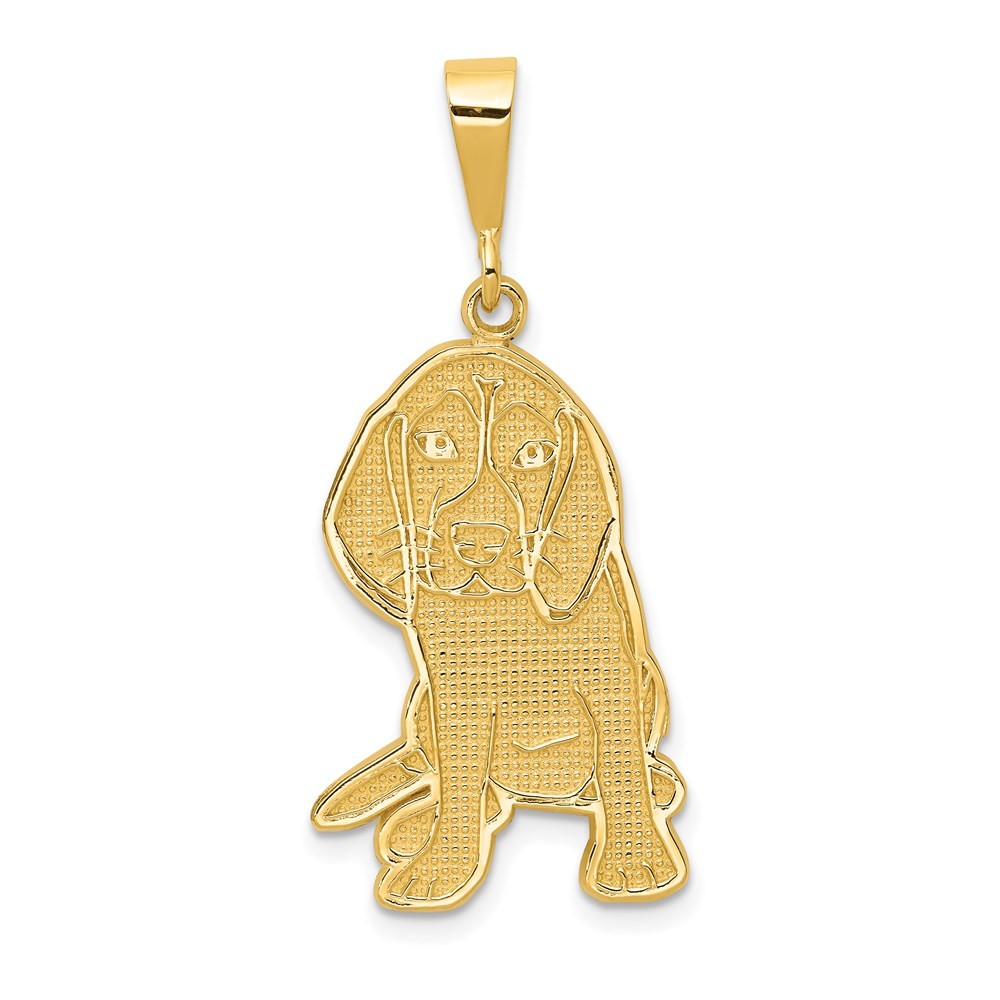 14k Yellow Gold Textured Beagle Dog Shape Fancy Charm Pendant L-36mm, W-15mm