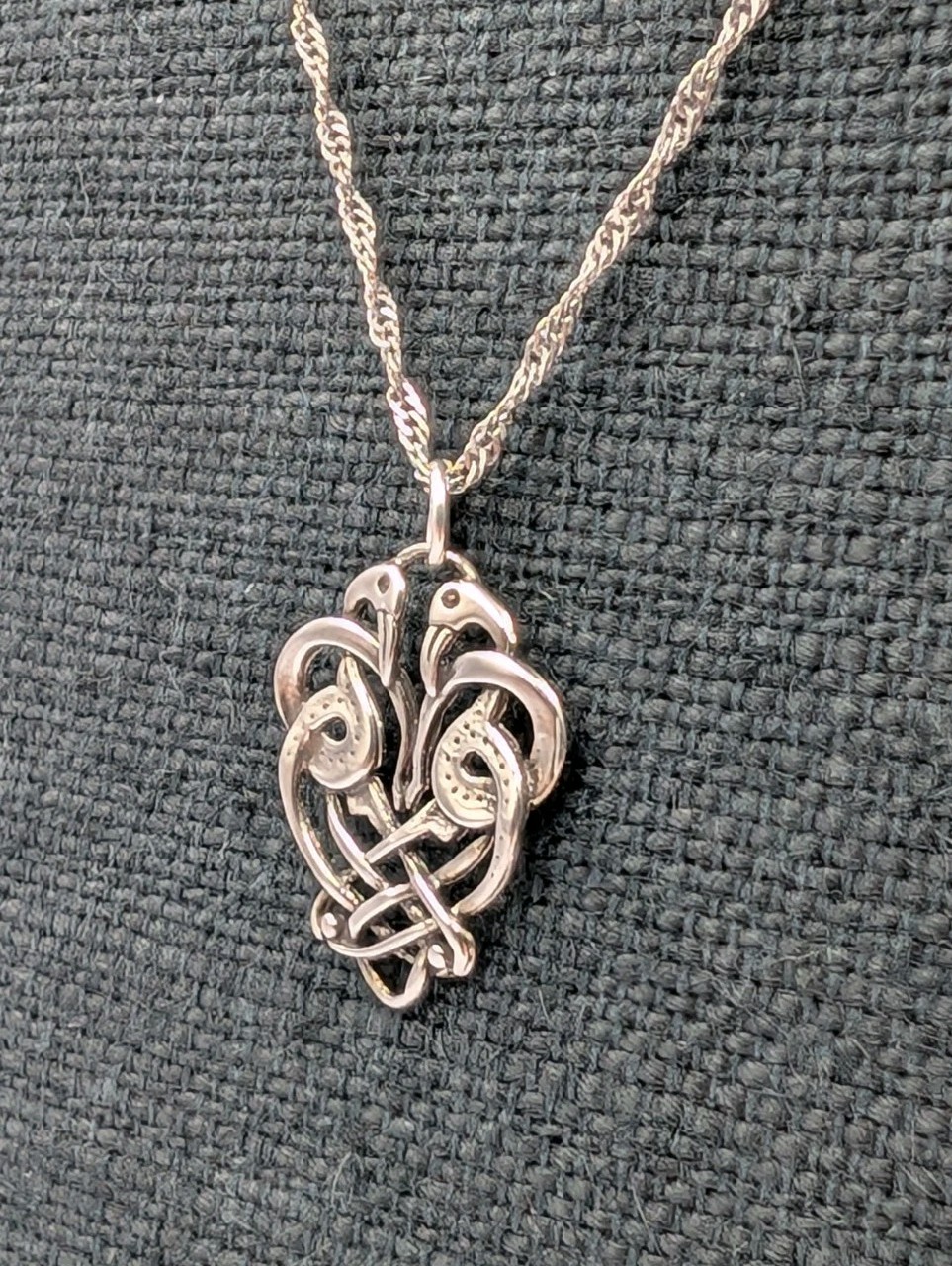 Artisan 925 Sterling Silver Celtic Love Birds Pendant 18.75″ Singapore Necklace