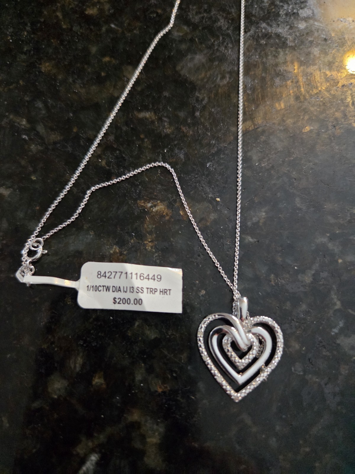 Triple Heart Diamond Pendant 18″ Sterling Silver Necklace (1/10 ctw) NWT. Macy’s