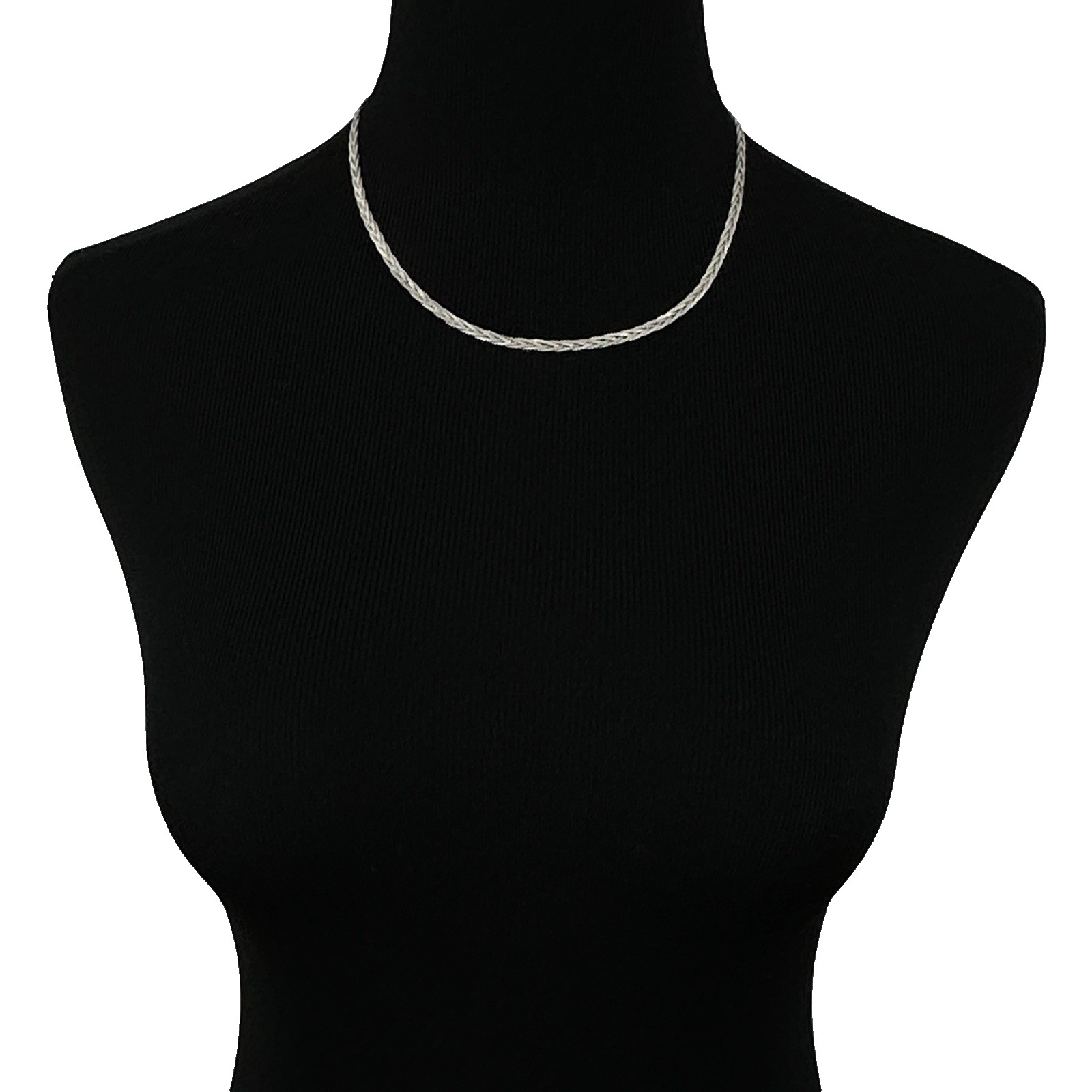 BRAIDED chain necklace – sterling silver w/ rhodium plating 3mm x 17″ & 8.3g