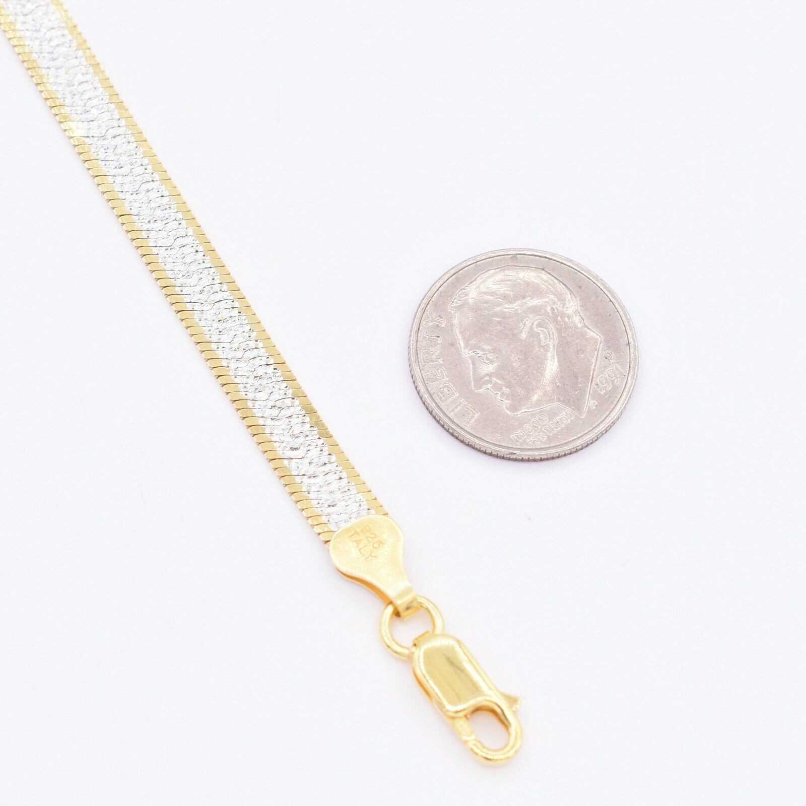5.5mm Reversible Herringbone Necklace Real Solid Sterling Silver 925 Italy