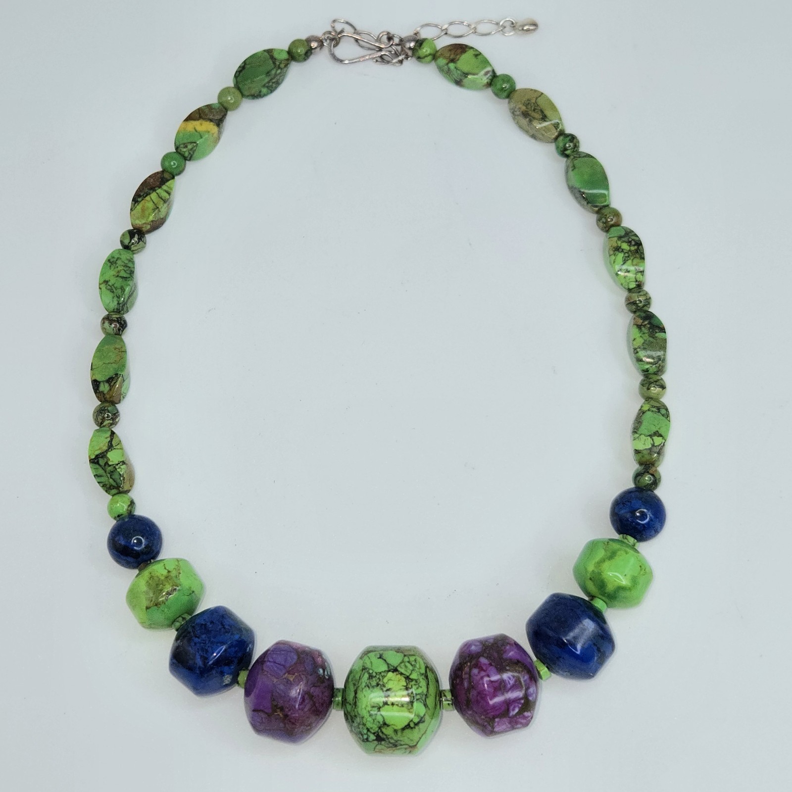 Jay King Purple Sugilite Green Blue Heavy Stone Necklace Sterling Clasp Chain