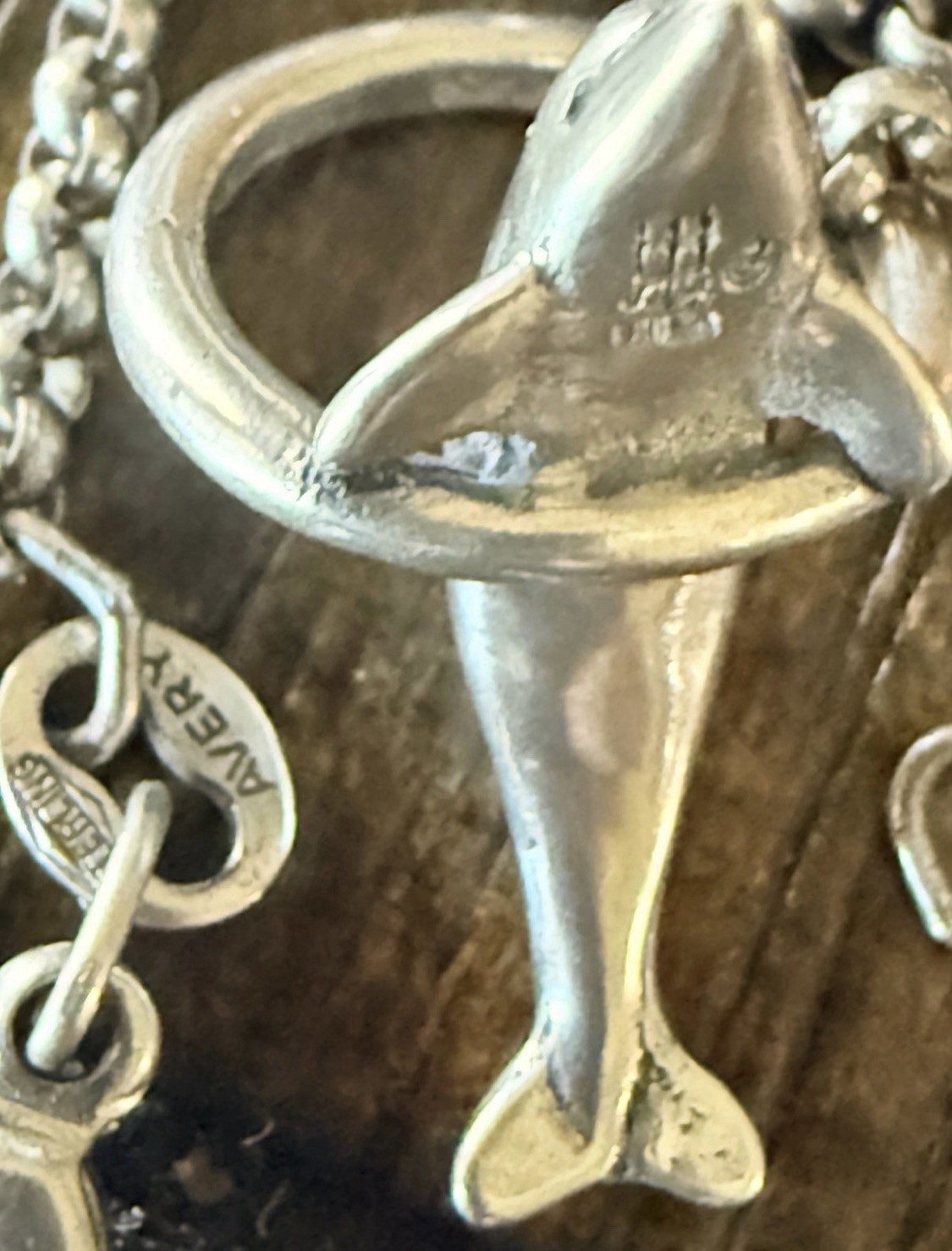 James Avery playful Dolphin charm Vintage Retired & JA chain 20”