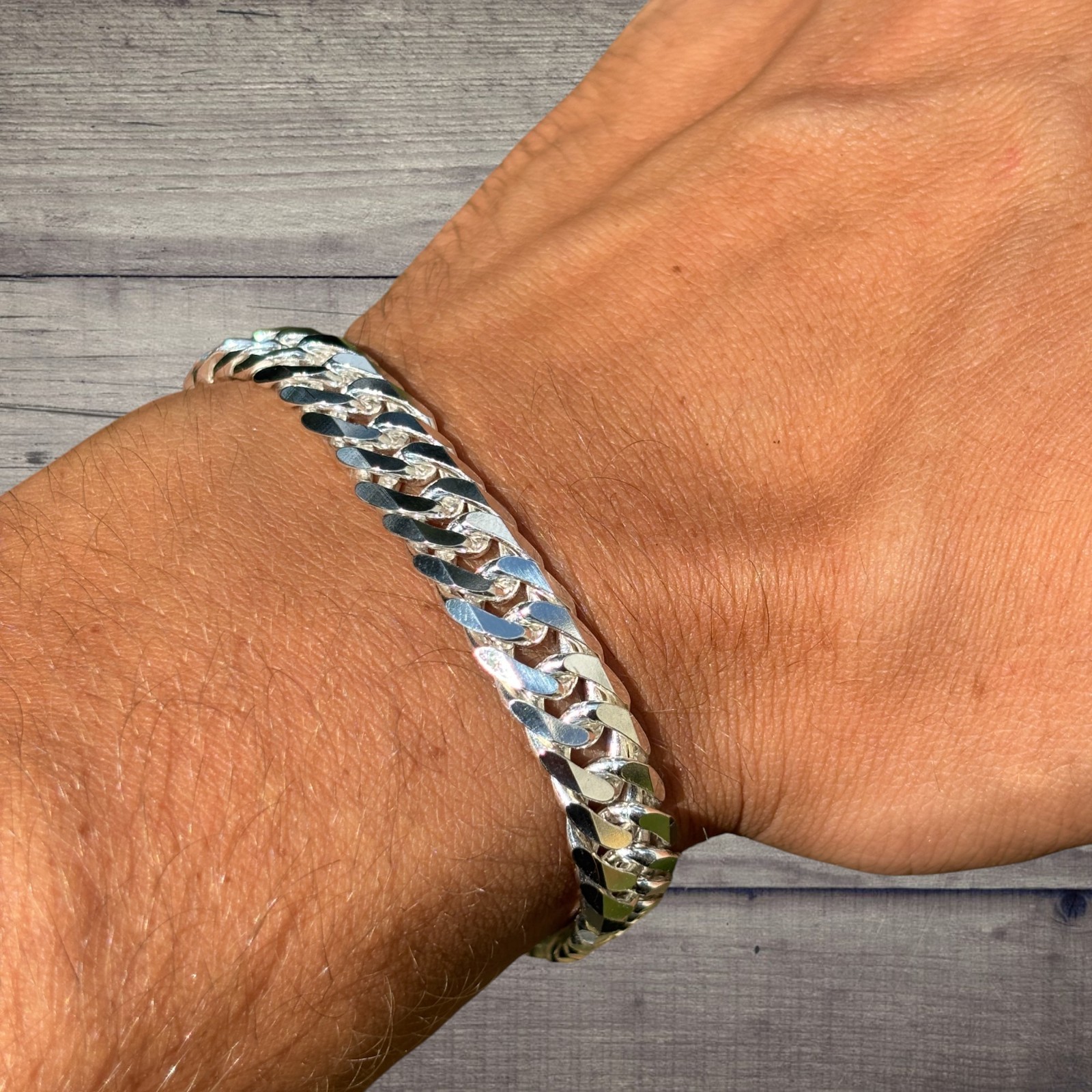 10mm Double Curb Link Bracelet – Real Solid 925 Sterling Silver MADE IN ITALY