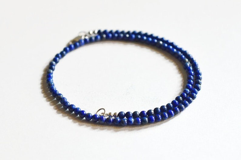 A++ Natural Lapis Lazuli Smooth Round 4-6MM Gemstone Beads Handmade Necklace 18″