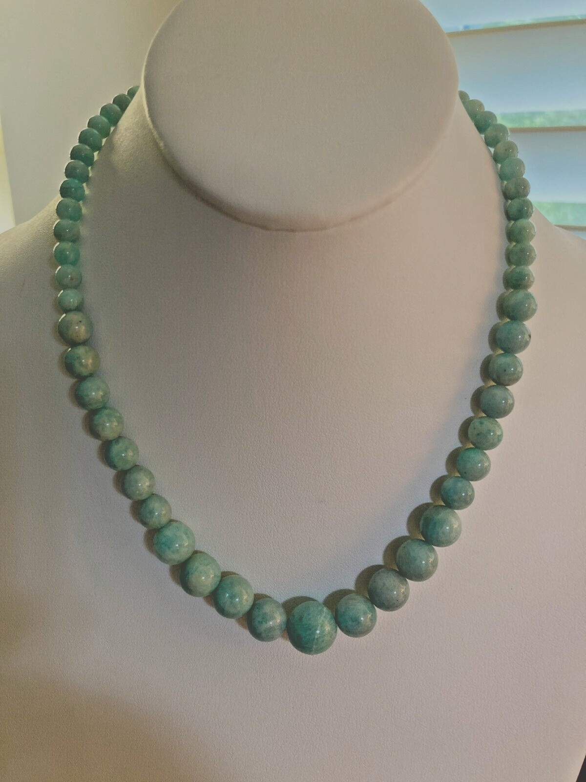 18″ Russian Amazonite Beaded Necklace .925 Sterling Silver Magnetic Clasp 188ctw